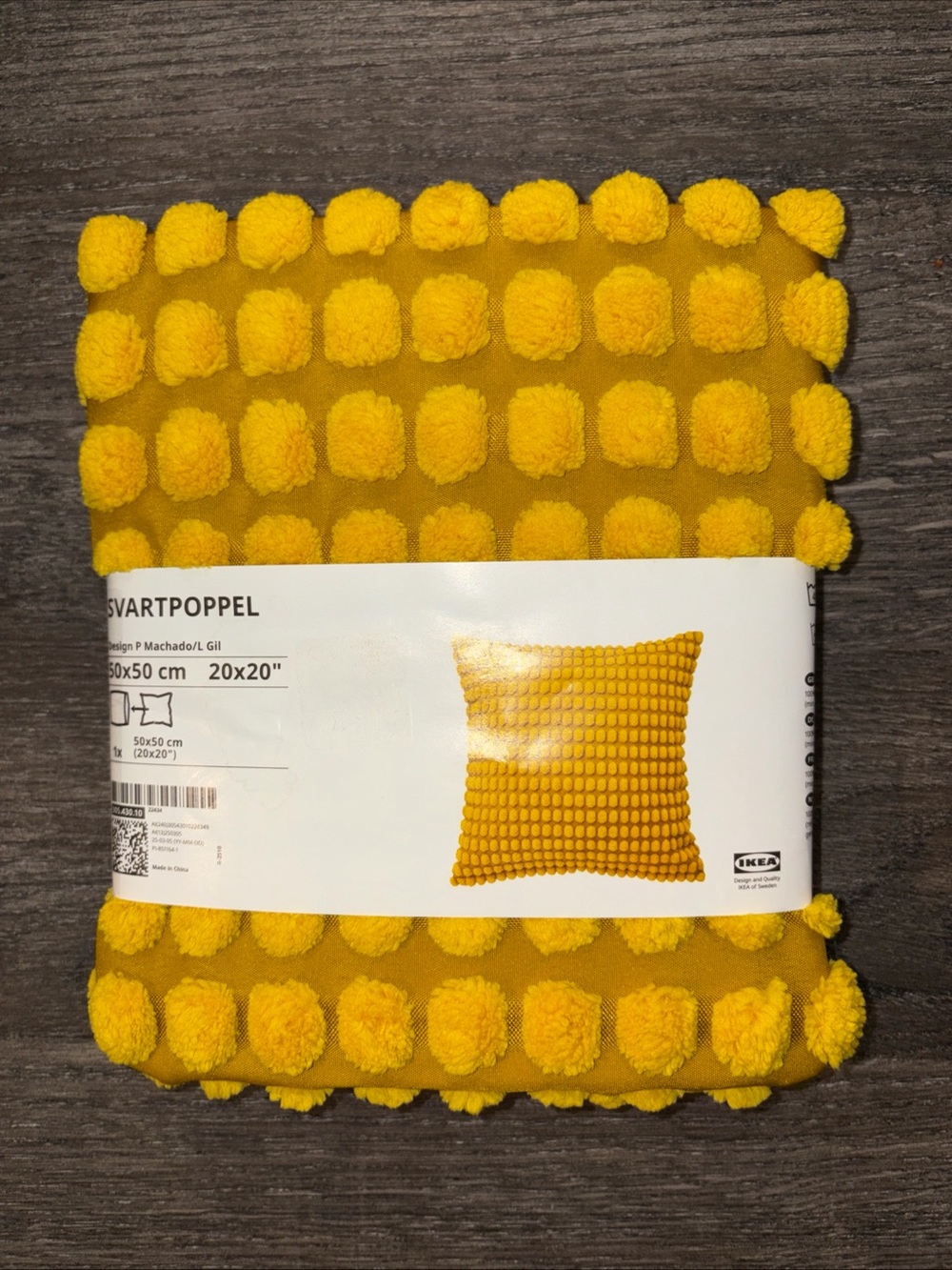 IKEA SVARTPOPPEL Pom-Pom Textured Pillow Cover - Yellow